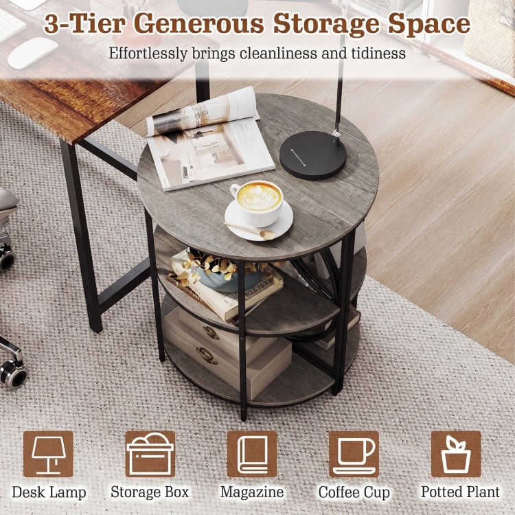 3-Tier Half Round End Table with Study Metal Frame for Living Room-Gray