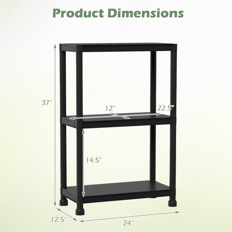 3-Tier Heavy-Duty Plastic Storage Shelves Freestanding Garage Shelving Unit
