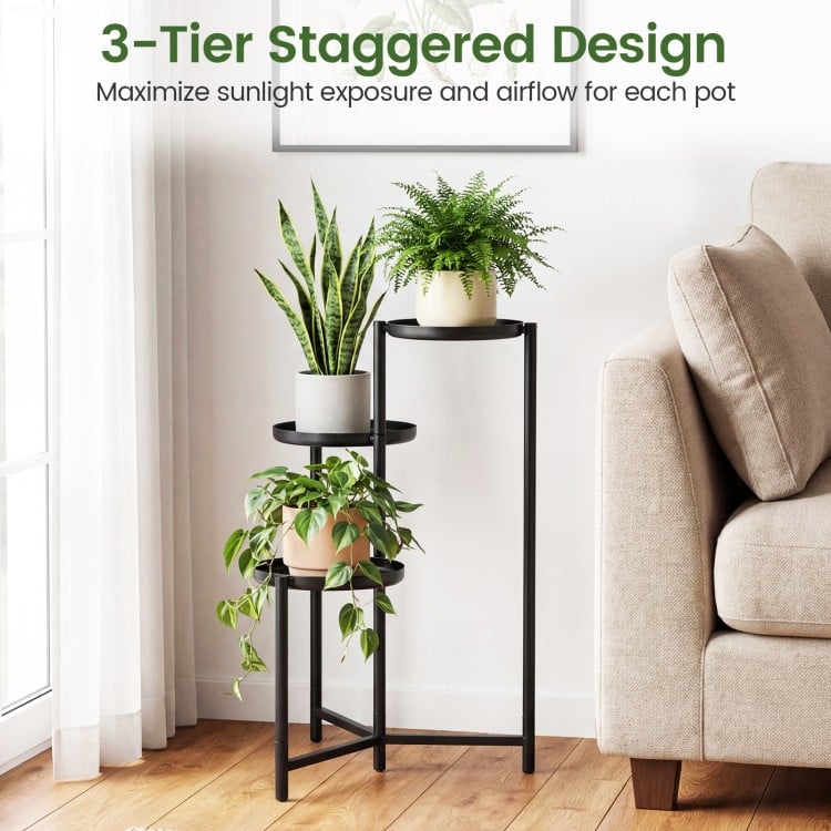 3-Tier Metal Plant Stand Indoor Outdoor Tall Corner Flower Pot Holder Display Rack