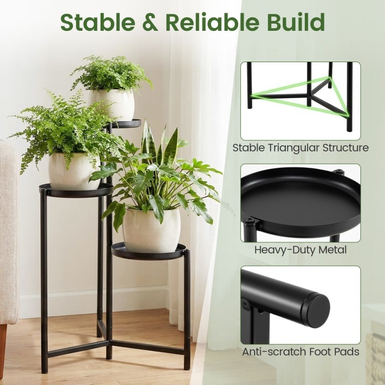 3-Tier Metal Plant Stand Indoor Outdoor Tall Corner Flower Pot Holder Display Rack