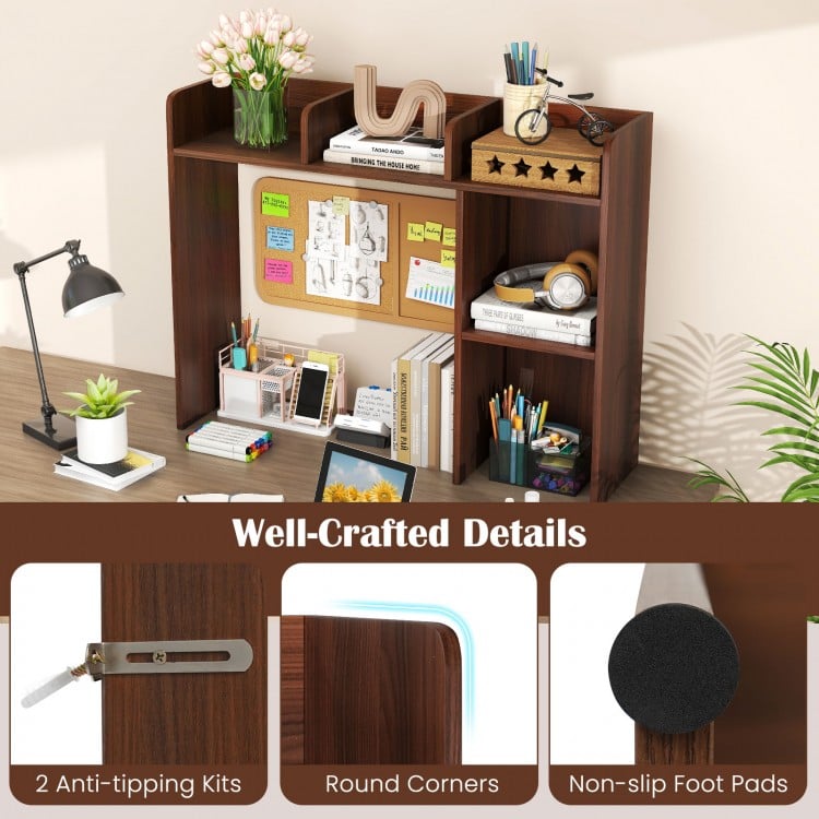 3-Tier Multipurpose Desk Bookshelf with 4 Shelves-Walnut