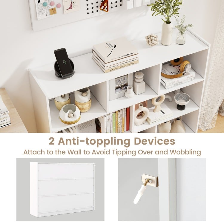 3-Tier Open Bookcase 8-Cube Floor Standing Storage Shelves Display Cabinet-White