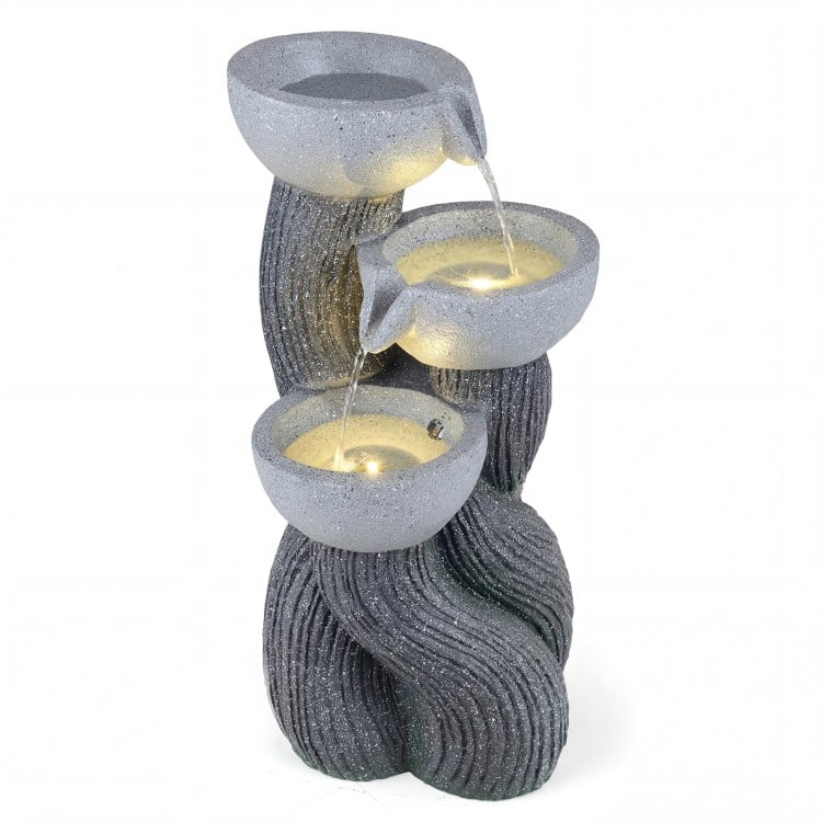 3-Tier Outdoor Water Fountain with LED Lights 18.5 Inch H for Patio Deck