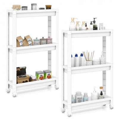 3-Tier Slim Rolling Storage Cart 2-Pack Mobile Bathroom Organizer with Wheels-White