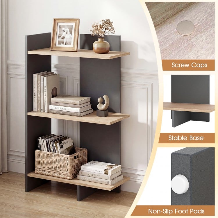 3 Tier Wooden Bookshelf with Anti-Tipping Kit-Oak