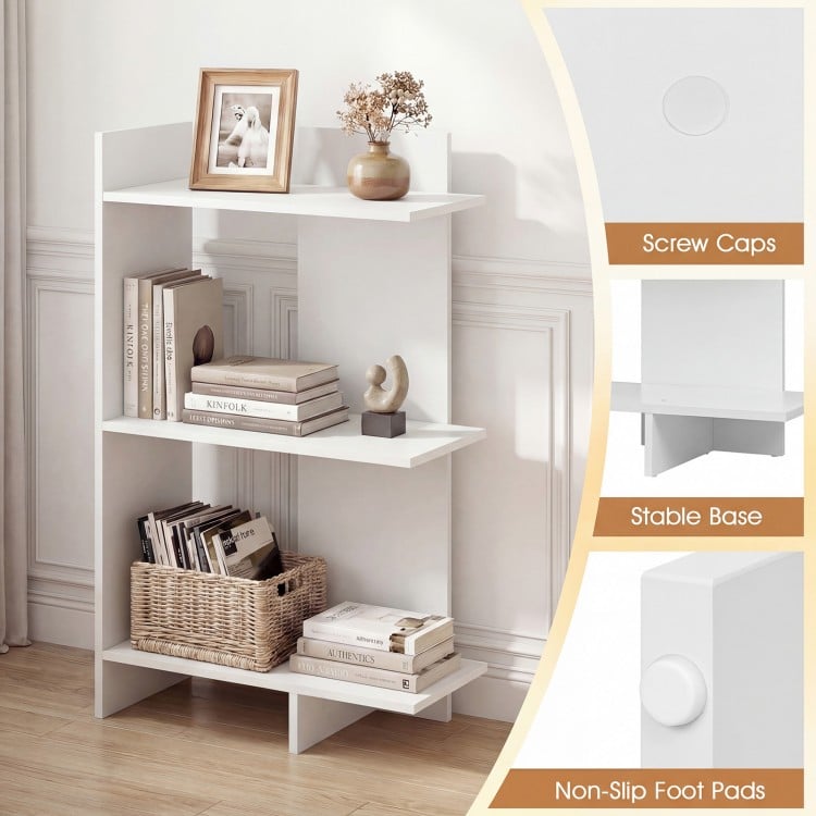 3 Tier Wooden Bookshelf with Anti-Tipping Kit-White