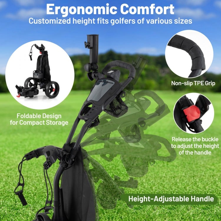 3 Wheel Golf Bag Cart with Adjustable Handle and 9 Speed Settings
