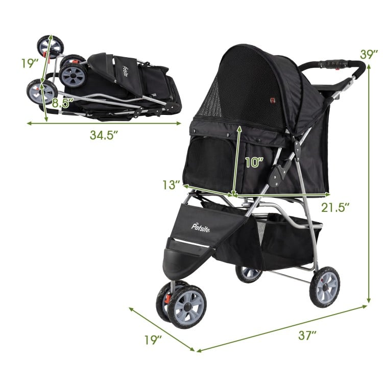 3 Wheel Pet Stroller for Small Dogs Cats up to 33 LBS-Black