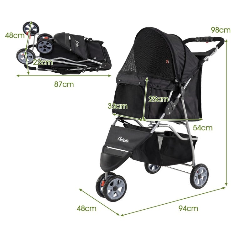 3 Wheel Pet Stroller for Small Dogs Cats up to 33 LBS-Black