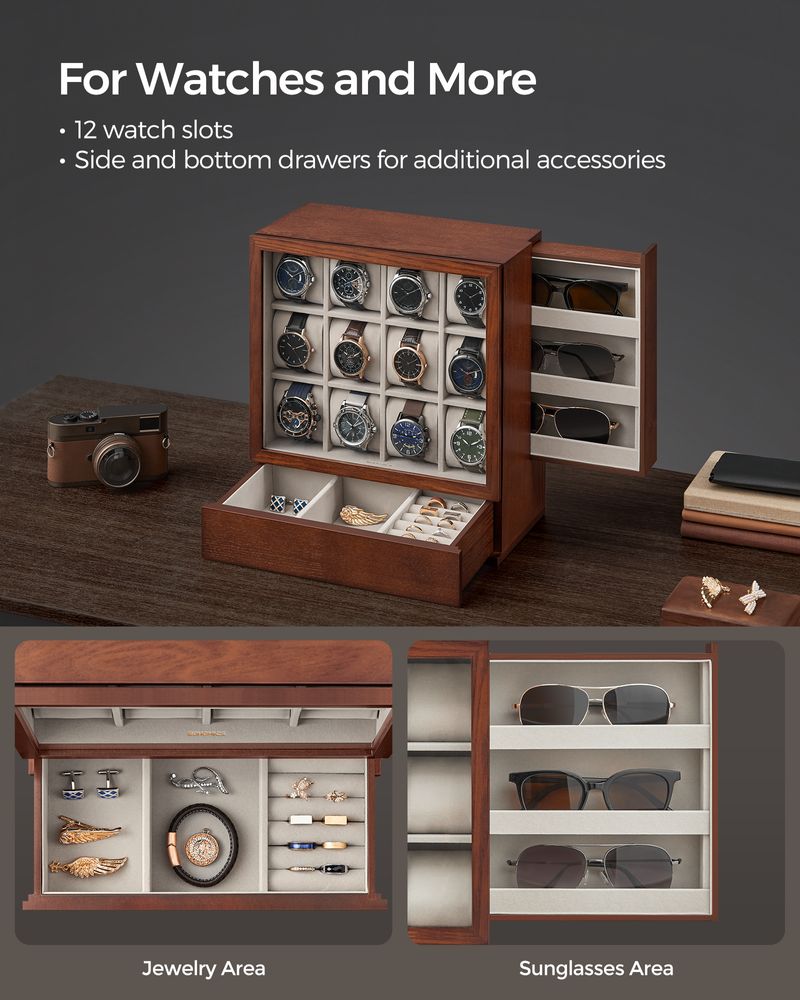 SONGMICS 12-Slot Wooden Watch Box 