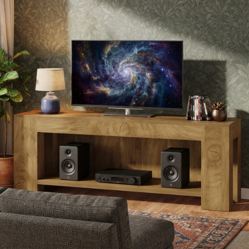TV Stand 63" Entertainment Center with Open Shelves for Up to 75" TVs with Farmhouse Design and Storage Shelves Rustic Brown