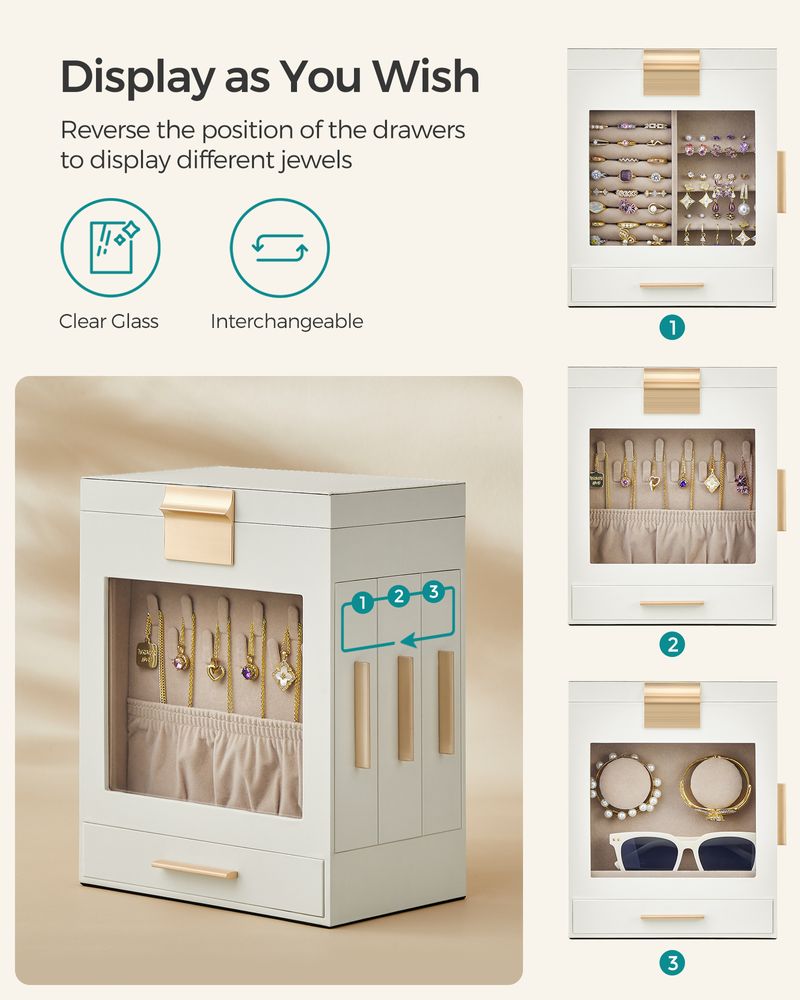 SONGMICS 5-Layer Jewelry Organizer with 3 Side Drawers 