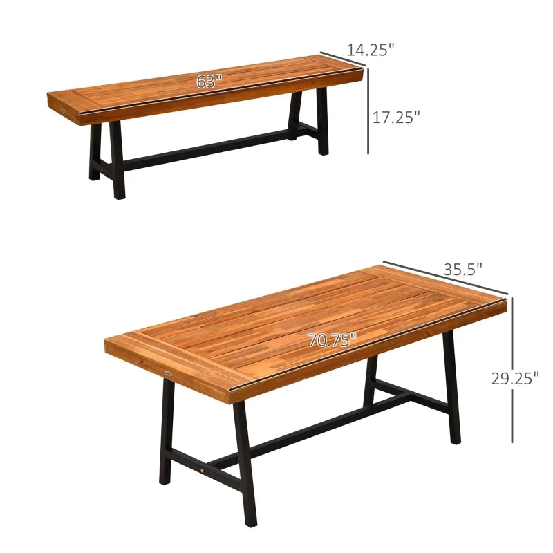 Outsunny 71'' Outdoor Picnic Table and Bench Set, Rustic Acacia Wood Beer Table Set for Patio, Backyard, Poolside, Natural Red Wood