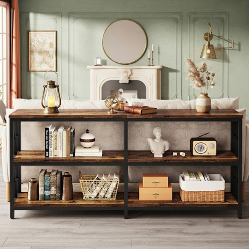 Console Table 70.9" 3-Tier Industrial Sofa Table with Storage Shelves Heavy Duty Metal Frame Rustic Brown for Living Room Entryway