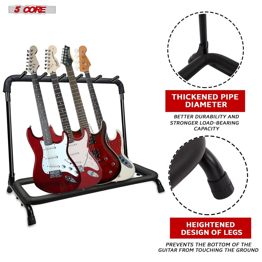 5Core Guitar Rack 5 Slot Multi Guitars Stands Floor Safe Storage for Electric Acoustic Flying V Guitars