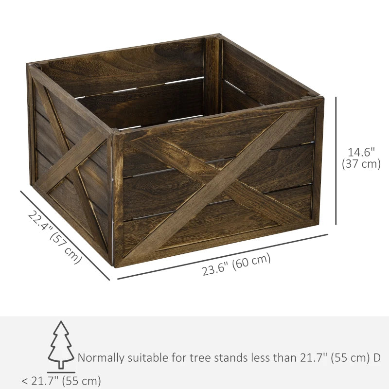 HOMCOM 28" Farmhouse Wooden Christmas Tree Base Cover – Rustic Tree Collar Box with Light Distressed Wood Finish for Holiday Decoration 