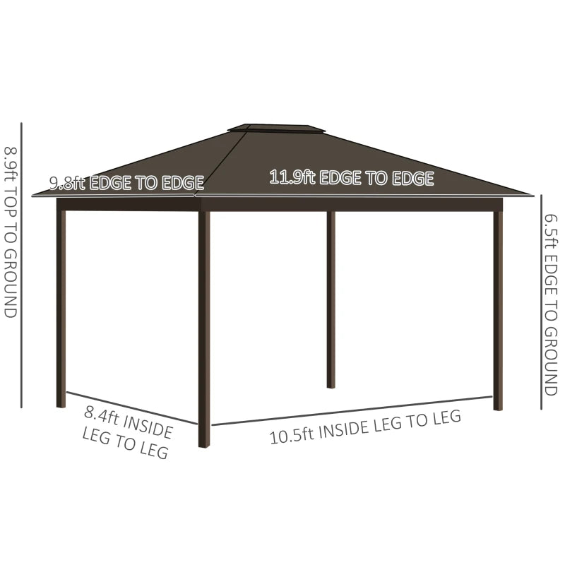 Outsunny 10' x 12' Outdoor Hardtop Gazebo Metal Roof Patio Gazebo with Aluminum Frame, Mesh Nettings, Curtains and Roomy Interior Space, Beige