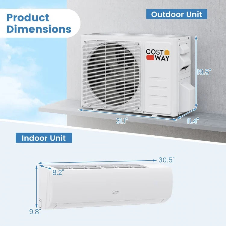 EchoCool Series 11500 BTU 115V Mini Split Air Conditioner and Heater Pump System Wifi Enabled