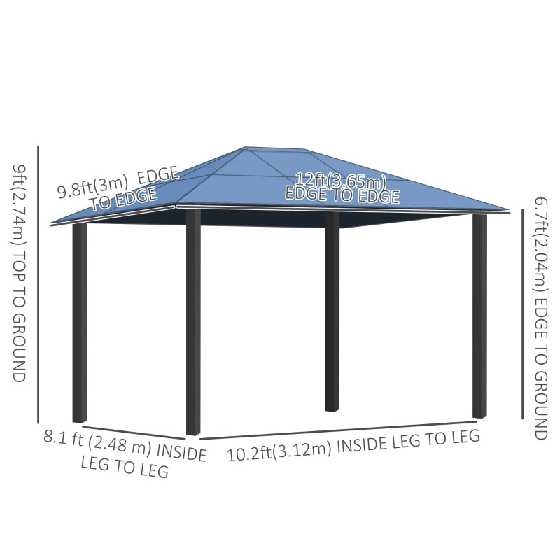 Outsunny 10' x 12' Outdoor Hardtop Gazebo with Polycarbonate Panel Roof, Garden Deluxe Pavilion Canopy BBQ Sunshade Shelter with Removable Curtains 