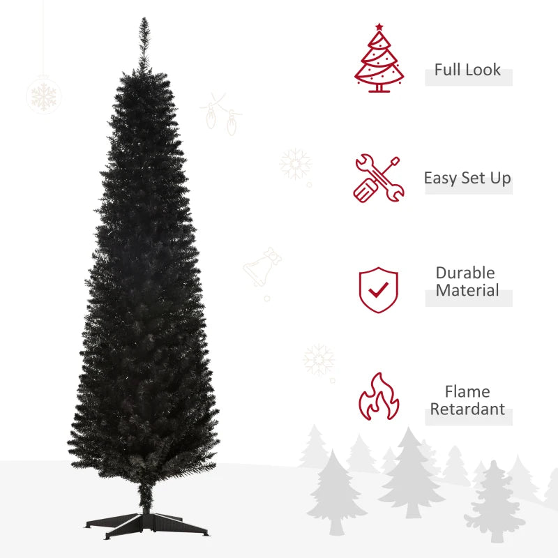 HOMCOM 6 Pencil Christmas Tree, Slim Artificial Xmas Tree with Realistic Branches, Sturdy Metal Stand, Black 