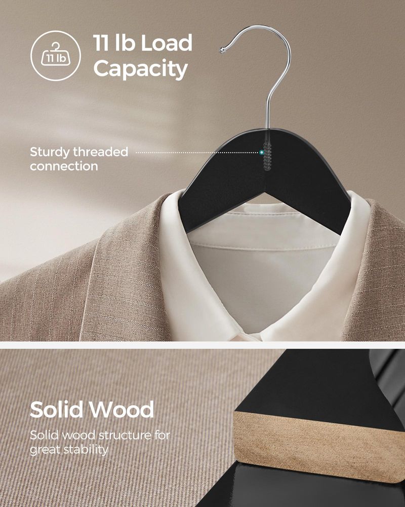 SONGMICS 20-Pack Wood Coat Hangers with Shoulder Notches 