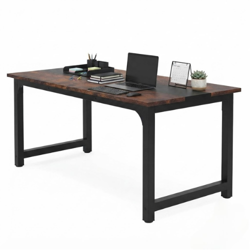 Conference Table 70.86" Rectangular Meeting Table Computer Desk for Office Training Room with Metal Frame Scratch Resistant Rustic Brown & Black