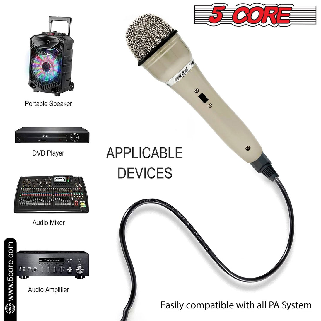 5Core Handheld XLR Dynamic Microphone – Versatile Mic for Karaoke, Singing, and Studio Recording (Microfono)