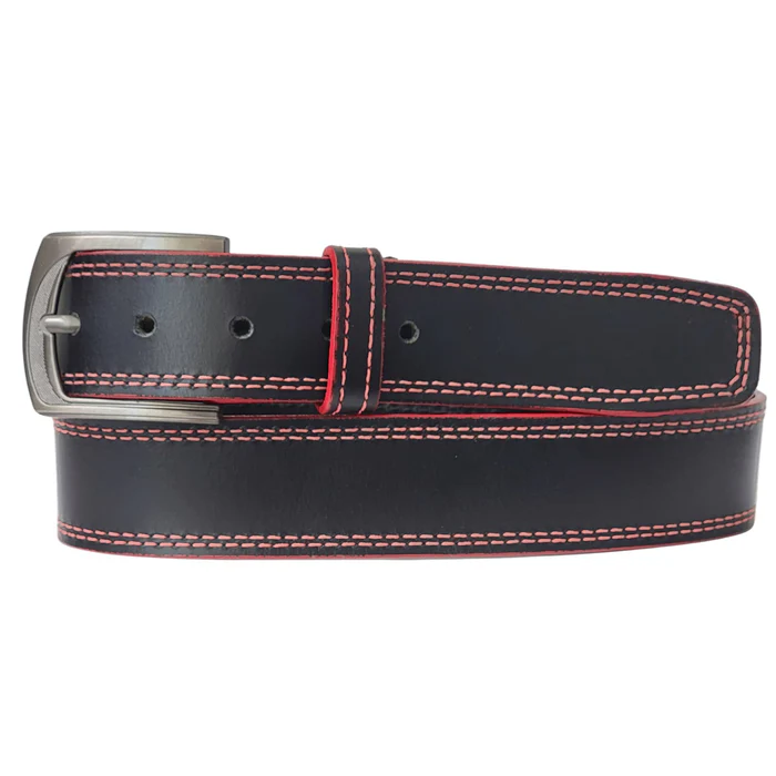 The Pegasus Belt - Black Full Grain Leather Belt with White Stitches 