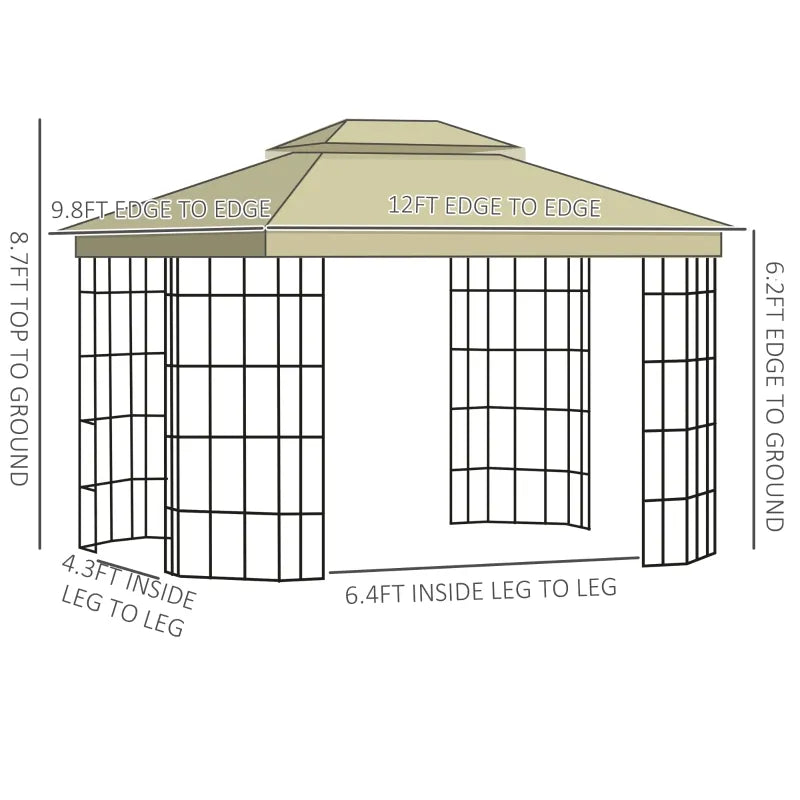 Outsunny 12'x10' Soft-top Patio Gazebo Canopy Steel Gazebo with Double Vented Roof, Mosquito Netting, Beige 