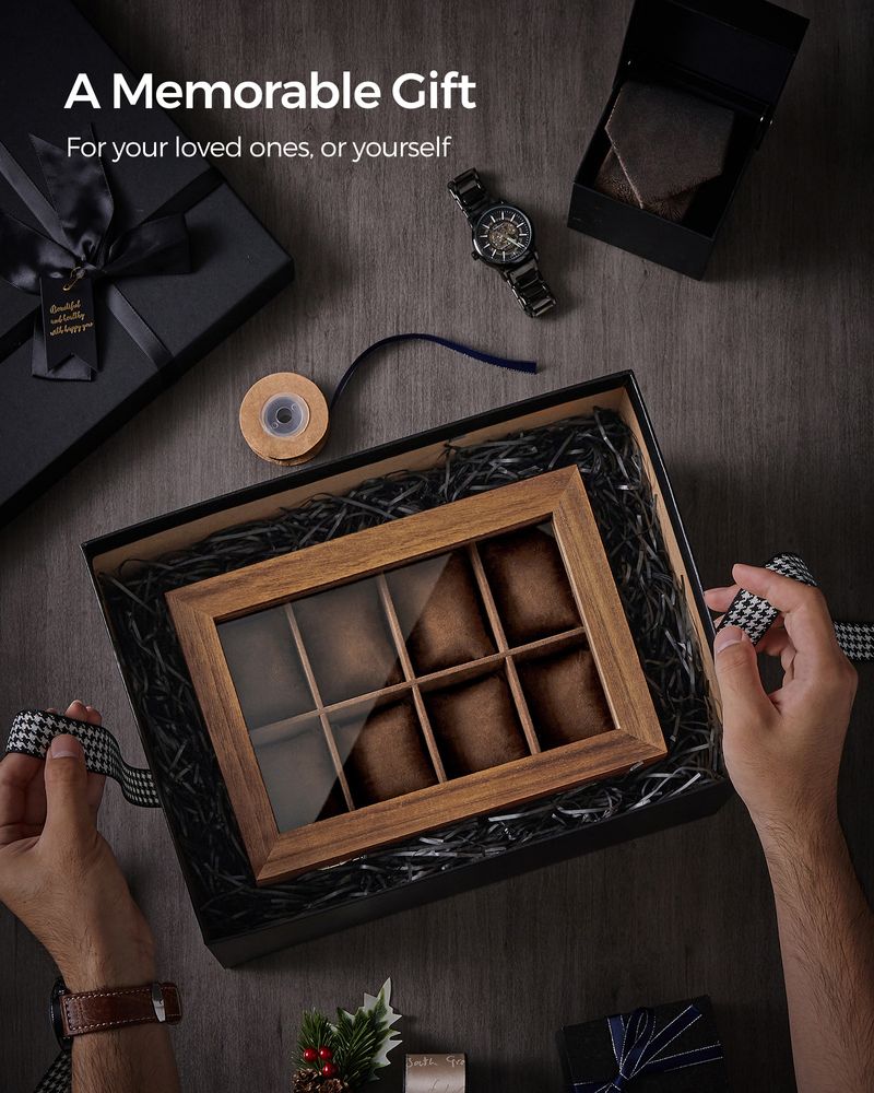 SONGMICS 8 & 12-Slot Watch Box with Large Glass Lid 
