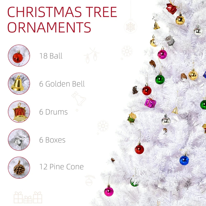 HOMCOM 4.9 Feet Artificial Christmas Tree with Ornaments, White Holiday Xmas Decor 