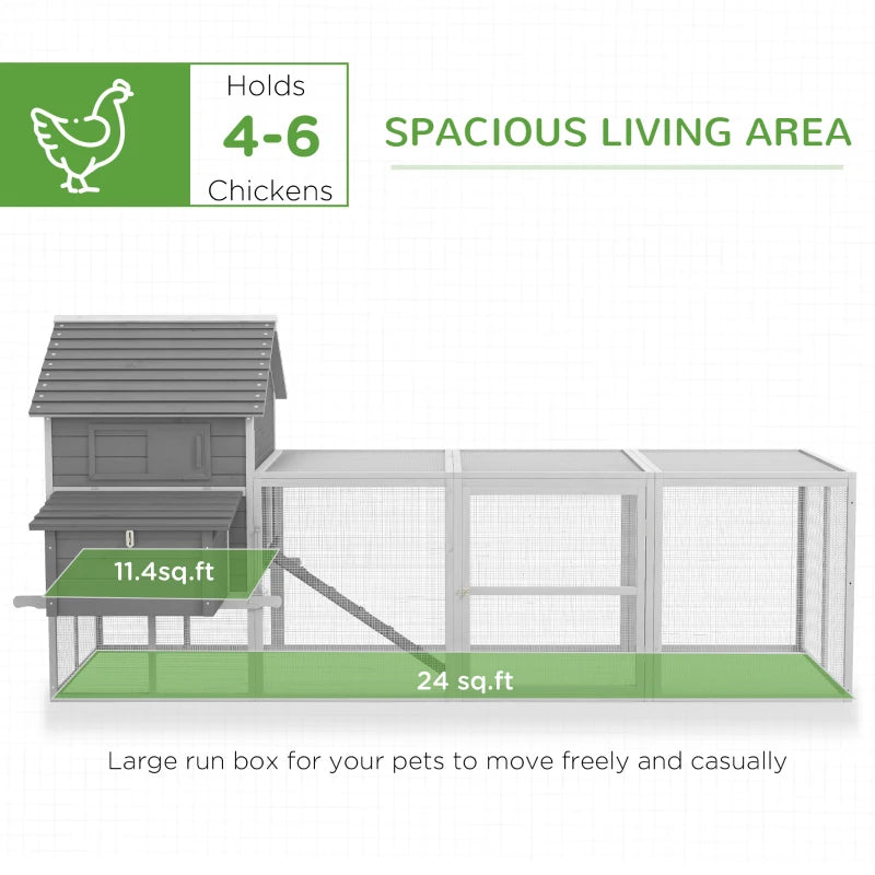 PawHut Wooden Chicken Coop with Nesting Boxes, Run, Doors, Tray, Ramp for 4-6 Chickens