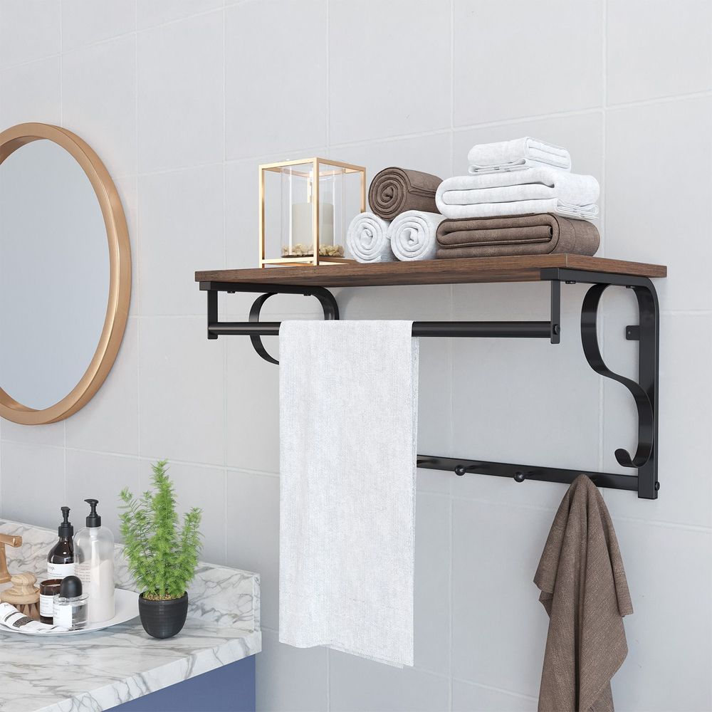 VASAGLE Coat Rack Wall Mount with Shelf, Hanging Rail, 5 Hooks 