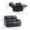 HOMCOM Double Reclining Loveseat, PU Leather Manual Recliner Chair with Pullback Control Footrest for Living Room, Black 