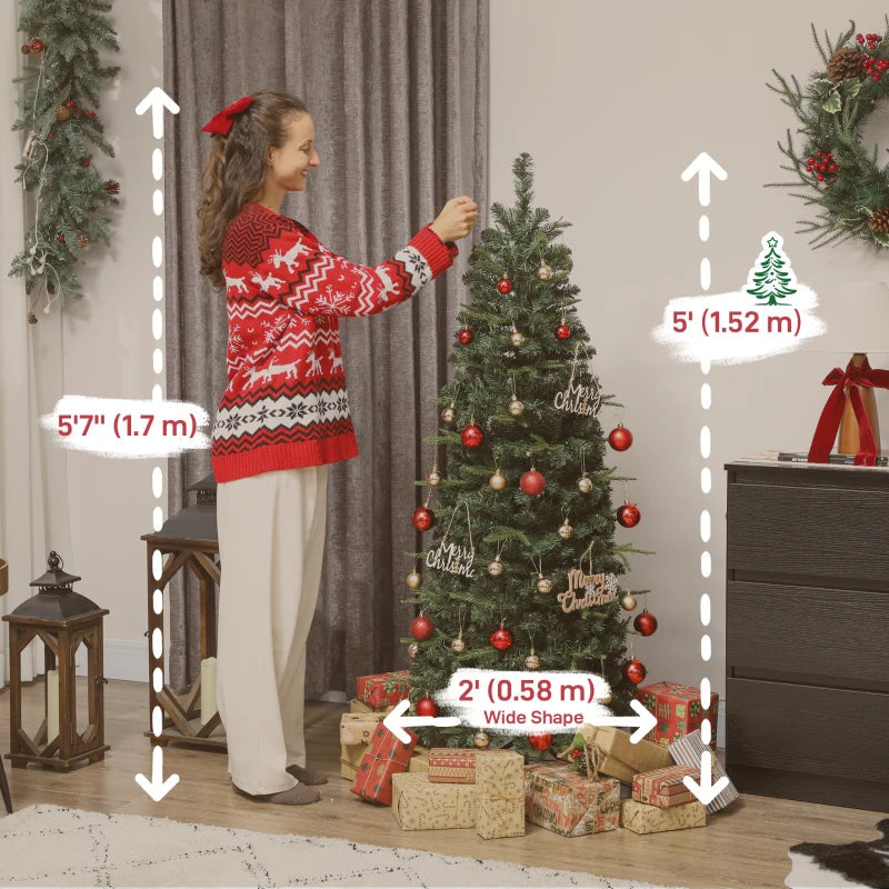 HOMCOM 7FT Prelit Pop Up Artificial Christmas Tree, Collapsible Green Xmas Tree with Warm White LED Lights and Metal Stand 