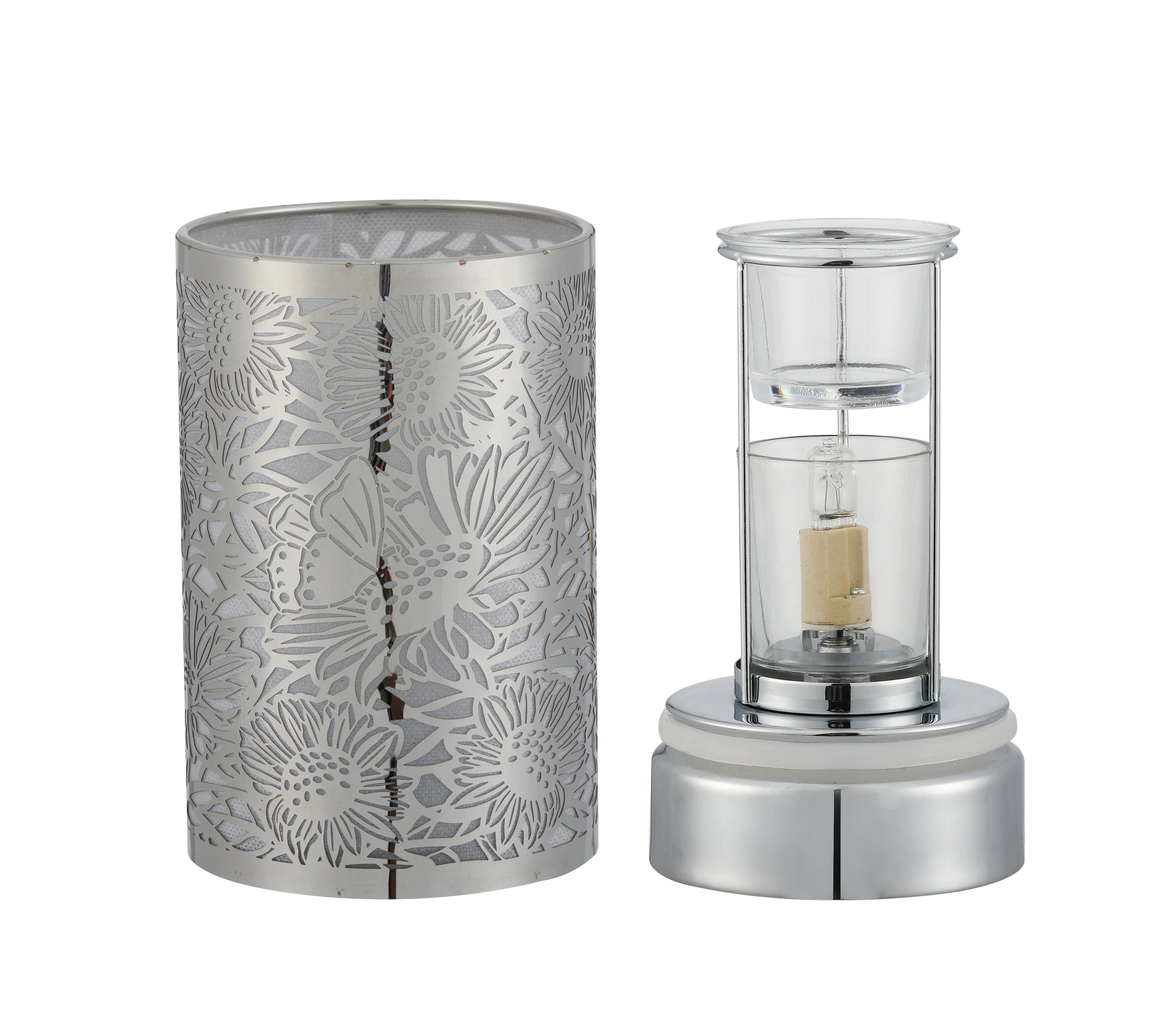 7" touch lamp-Fragrance Wax Melts Warmer -Electric Candle Essential Oil Burner-Metal Silver Sunflower Table Decor