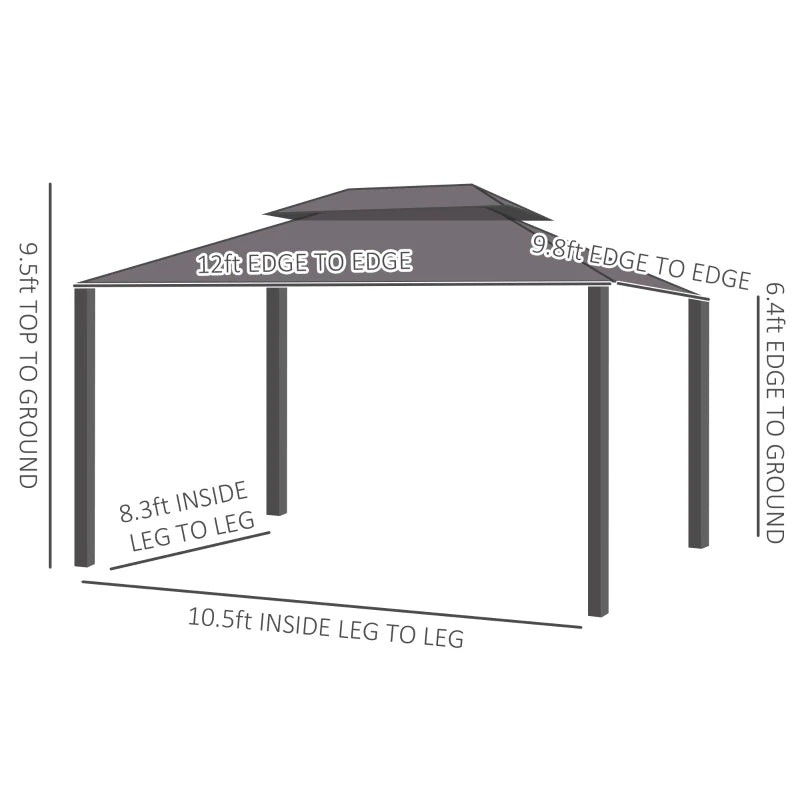 Outsunny 10' x 12' Outdoor Hardtop Gazebo with Galvanized Steel Canopy & Netting Sidewalls for Lawn, Backyard, Brown