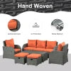 Outsunny 7pcs Garden Wicker Sectional Set w/ Tea Table Patio Rattan Lounge Sofa with Cushion for Outdoor Deck Orange 