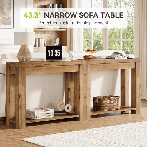 43.31" Solid Wood Console Table 2-Tier Farmhouse Narrow Entryway Sofa Table with Thick Top for Living Room Hallway Rustic Natural