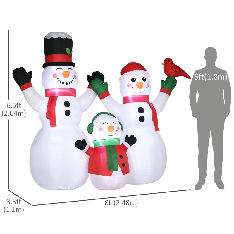 HOMCOM 7.9FT Inflatable Christmas Snowman Decoration, LED Lighted Blow Up for Indoor & Outdoor Holiday Yard Display 
