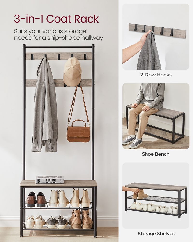 VASAGLE Coat Rack with Shoe Storage Bench 