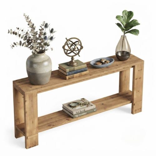 70.9" Solid Wood Console Table, 2-Tier Farmhouse Entryway Sofa Table for Hallway Natural Fir Wood
