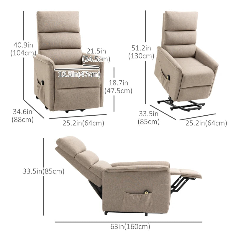 HOMCOM Lift Chair for Elderly, Power Chair Recliner with Remote Control, Side Pockets for Living Room, Brown