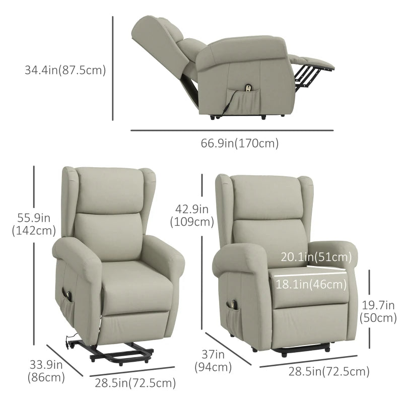 HOMCOM Wingback Lift Chair for Elderly, Power Chair Recliner with Footrest, Remote Control, Side Pockets, Cream White