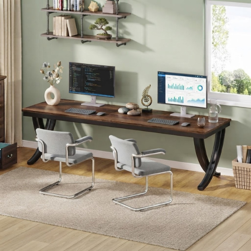 2 Person Desk 78.74" Industrial Double Computer Desk with Metal Frame Large Workstation for Office Study and Gaming Brown & Black