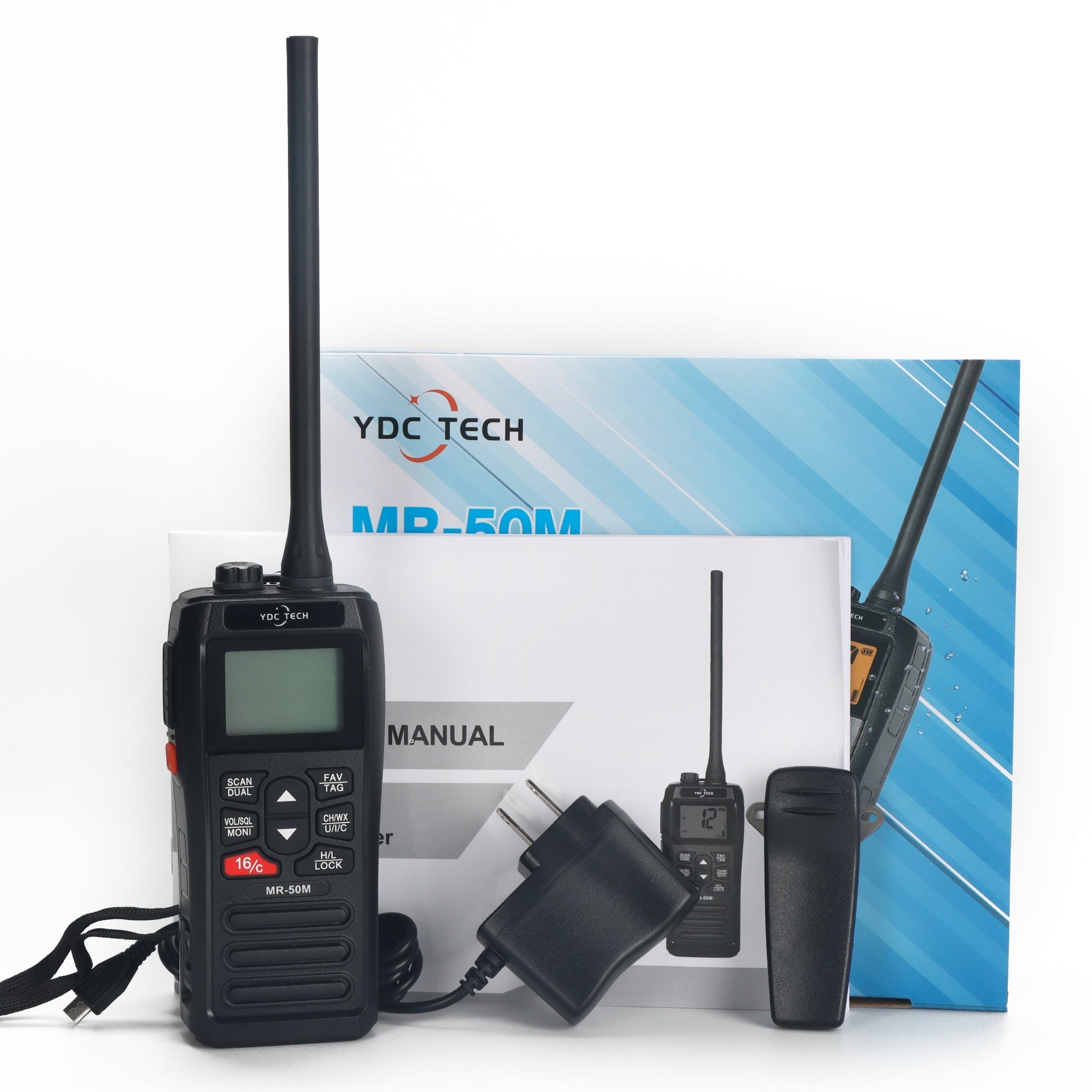 YDC TECH® MR-50M Handheld Waterproof VHF Marine Radio, Long Range, USB Charging, Floating, IPX7 Waterproof 