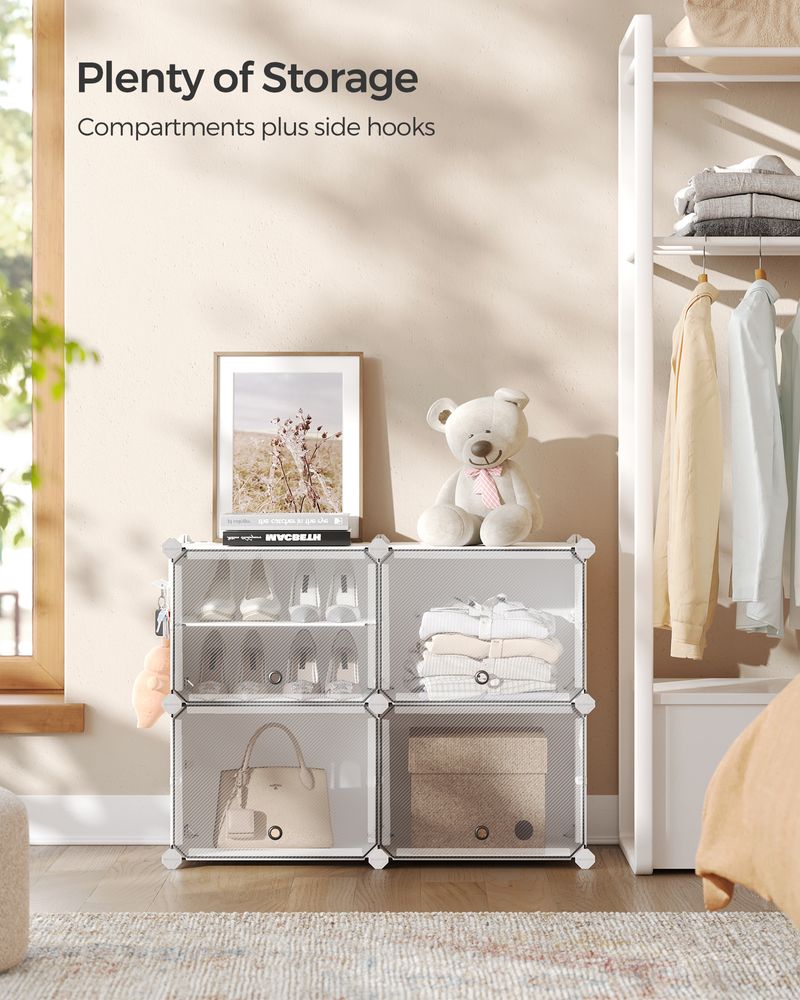 SONGMICS Cubes Plastic Shoe Rack with Doors, Holds Up to 16 to 48 Pair of Shoes 