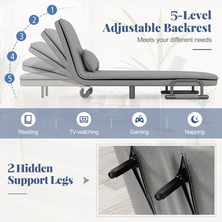 3-in-1 Convertible Sofa Bed with 5-Position Adjustable Backrest and Lumbar Pillow-Gray
