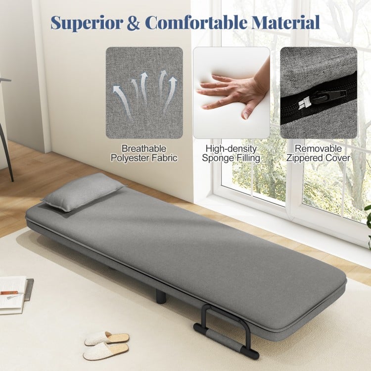 3-in-1 Convertible Sofa Bed with 5-Position Adjustable Backrest and Lumbar Pillow-Gray