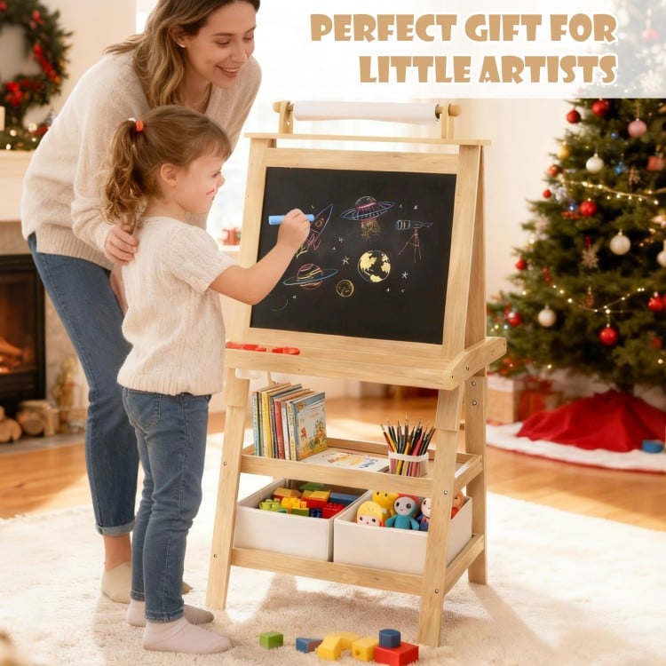3-in-1 Double-Sided Storage Art Easel-Natural